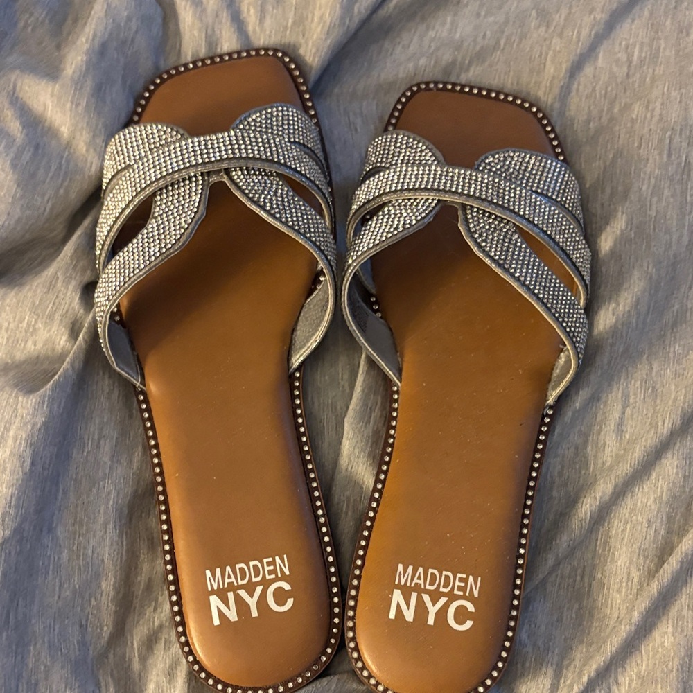 Steve Madden Silver and Brown Slide Sandals